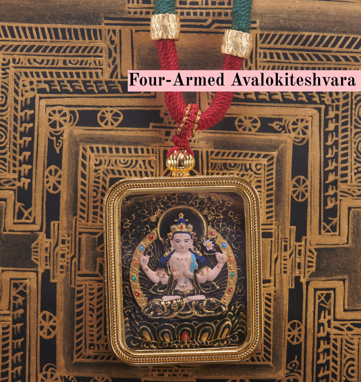 Brass 'Baoxin' Manjushri Small Rectangle 3x4cm Black Thangka Tsa-Tsa Pendant