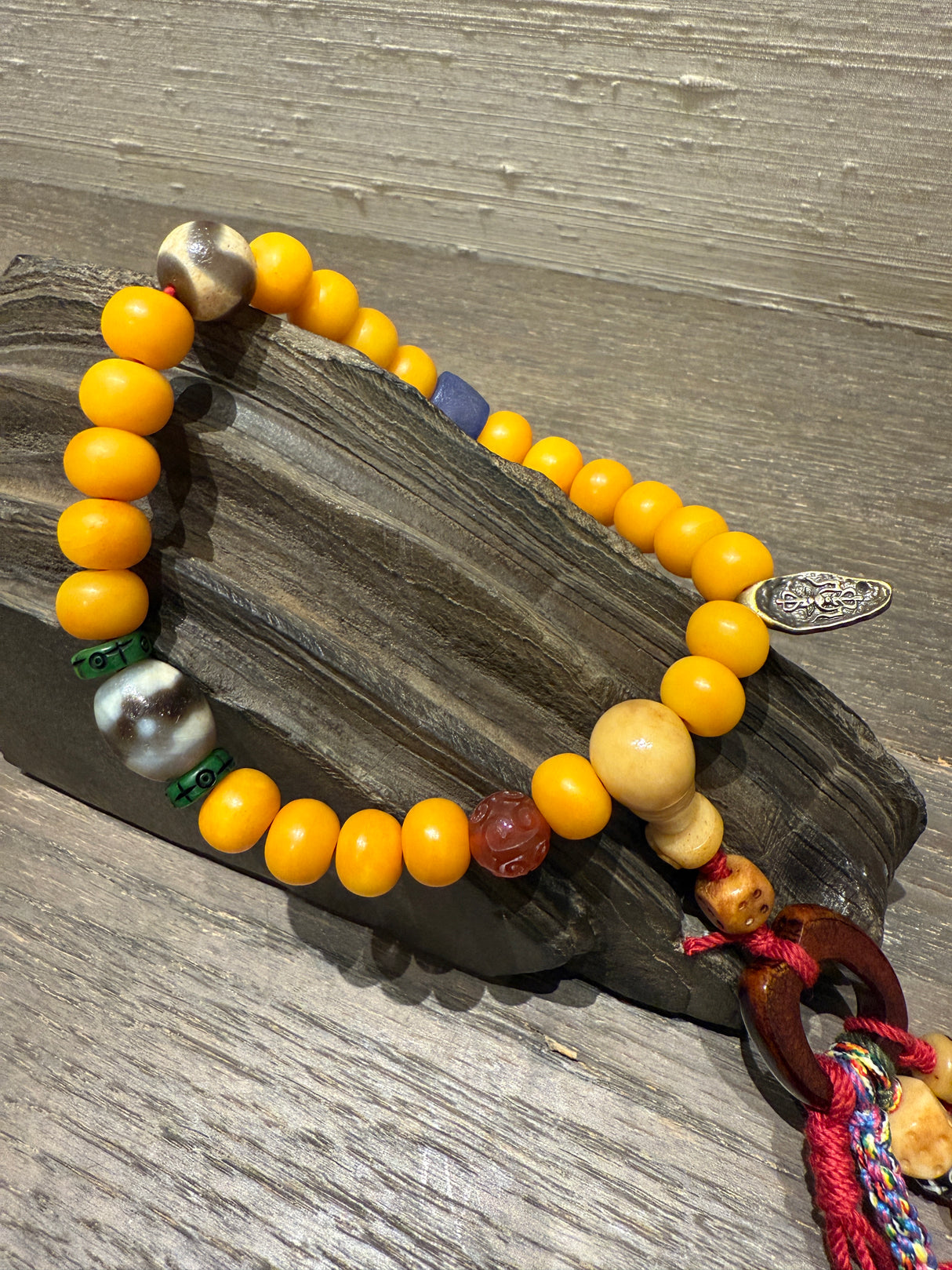 Auspicious Agate and Amber Tibetan Prayer Mala