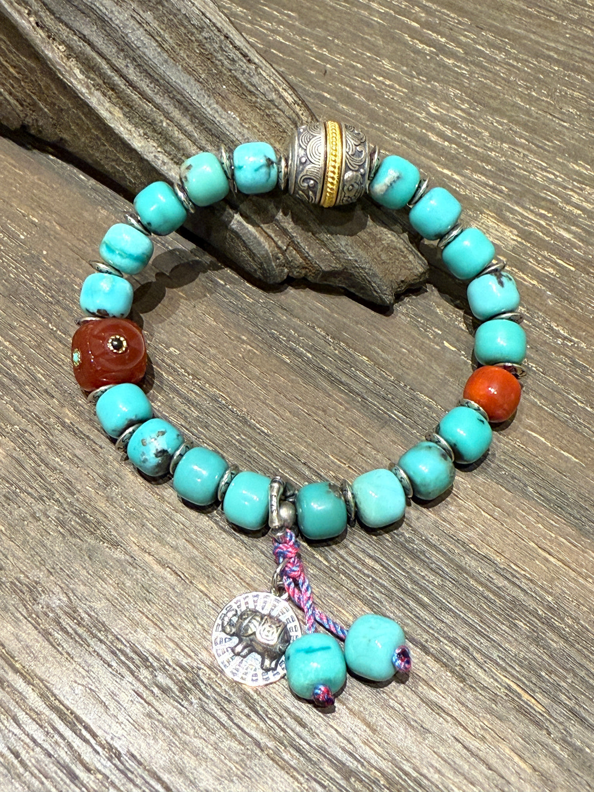 Wisdom&Auspiciousness—Elephant - Inspired Turquoise Charm Bracelet