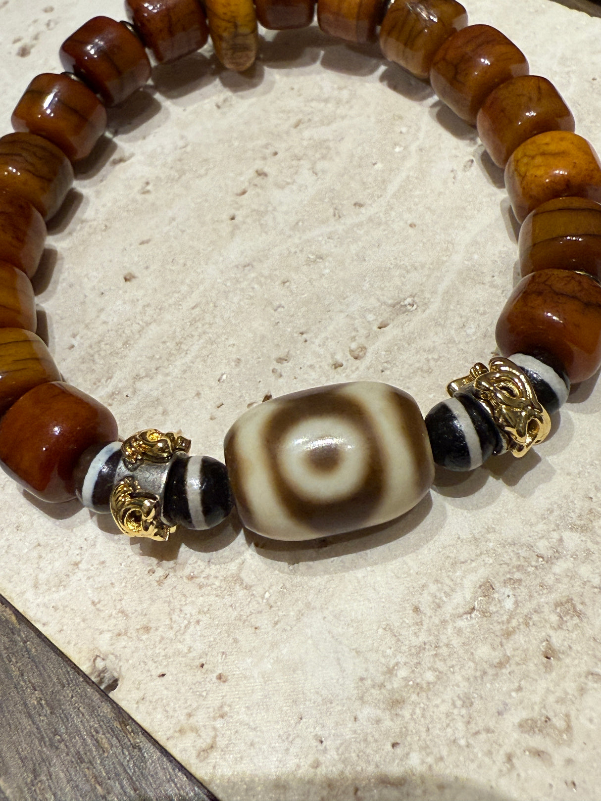 Agate and Ox Bone Ethnic Bracelet