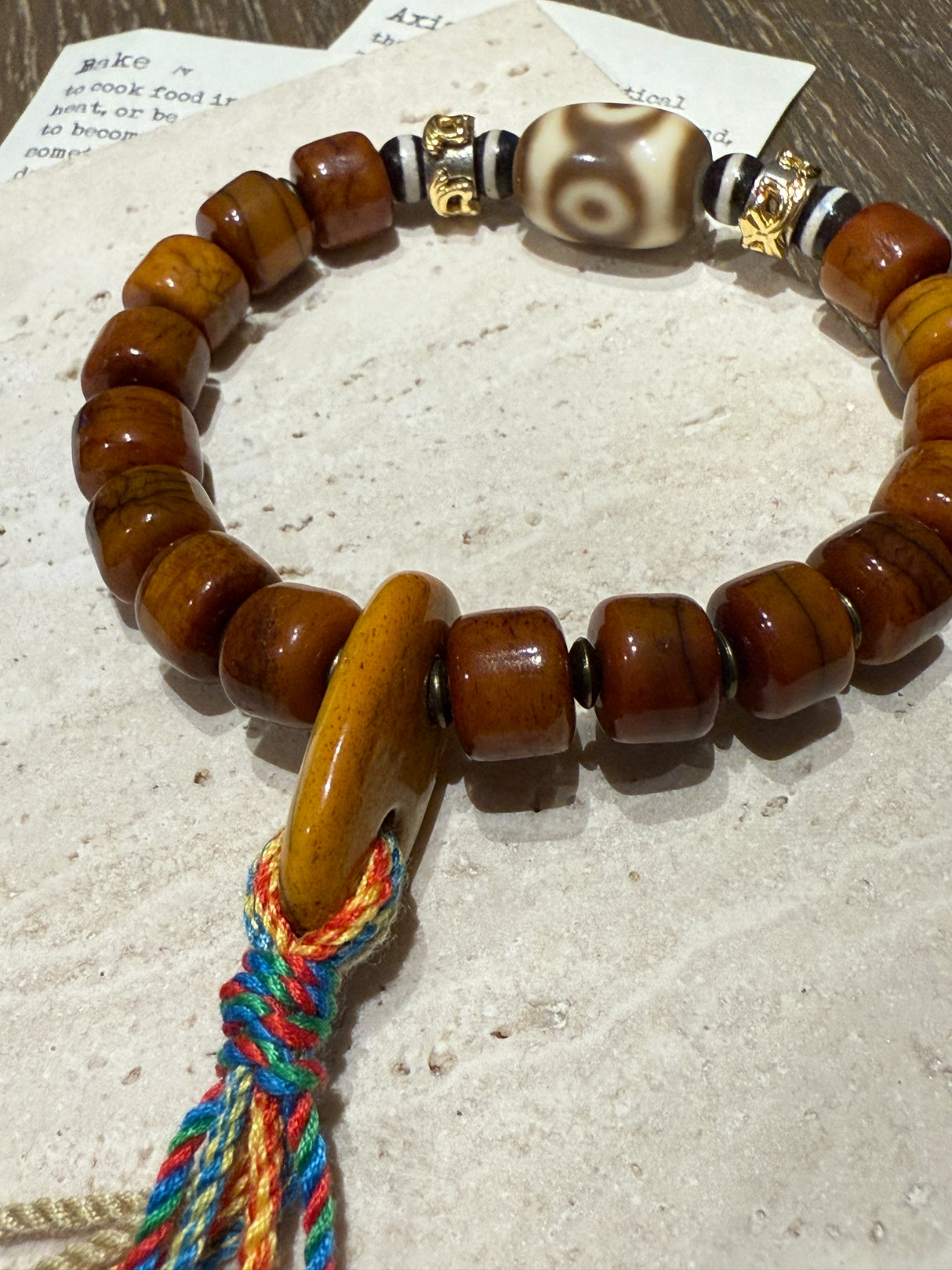 Agate and Ox Bone Ethnic Bracelet