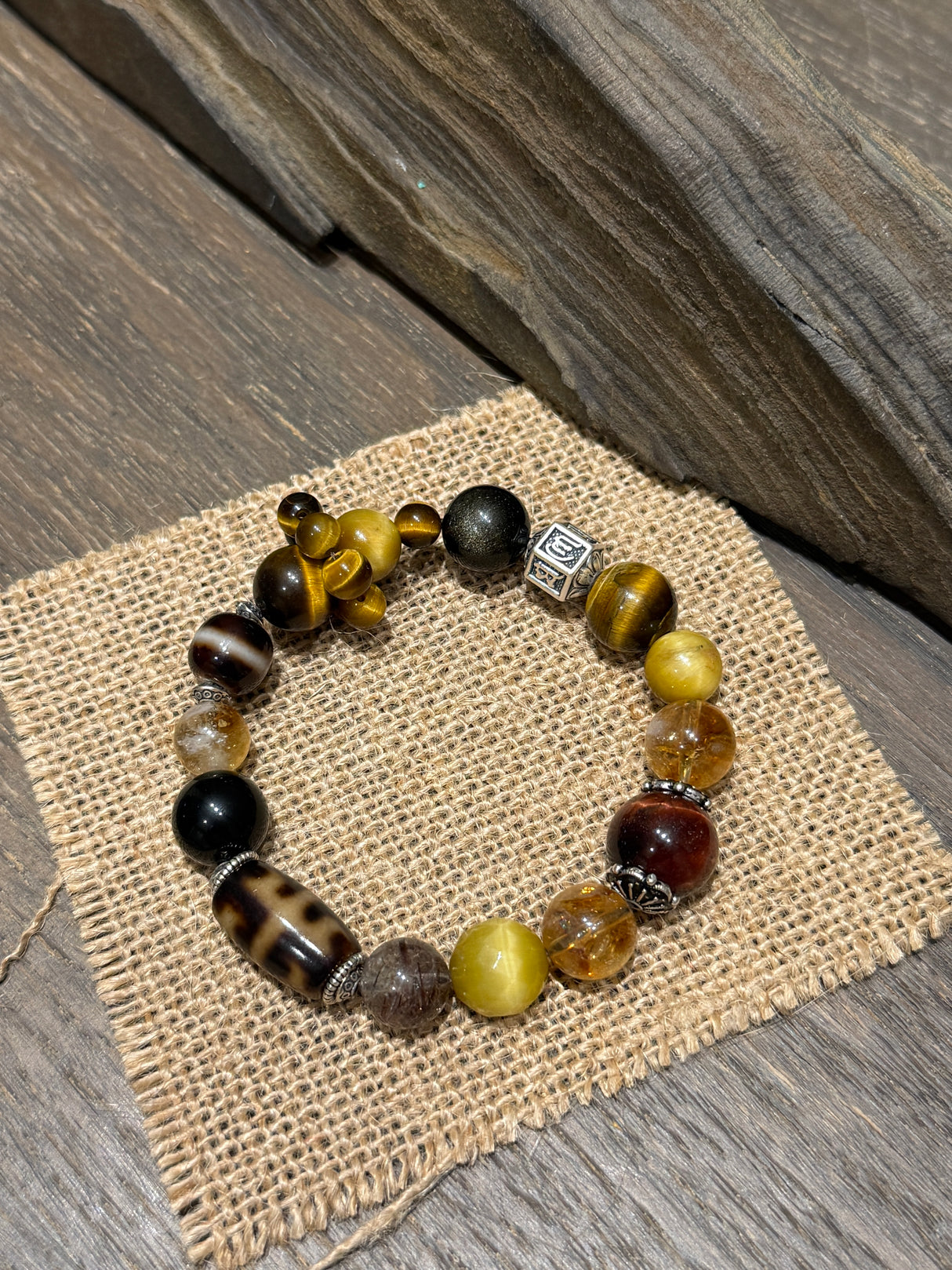 Wealth Magnet – Tiger Eye, Dzi Bead & Rutilated Quartz Bracelet