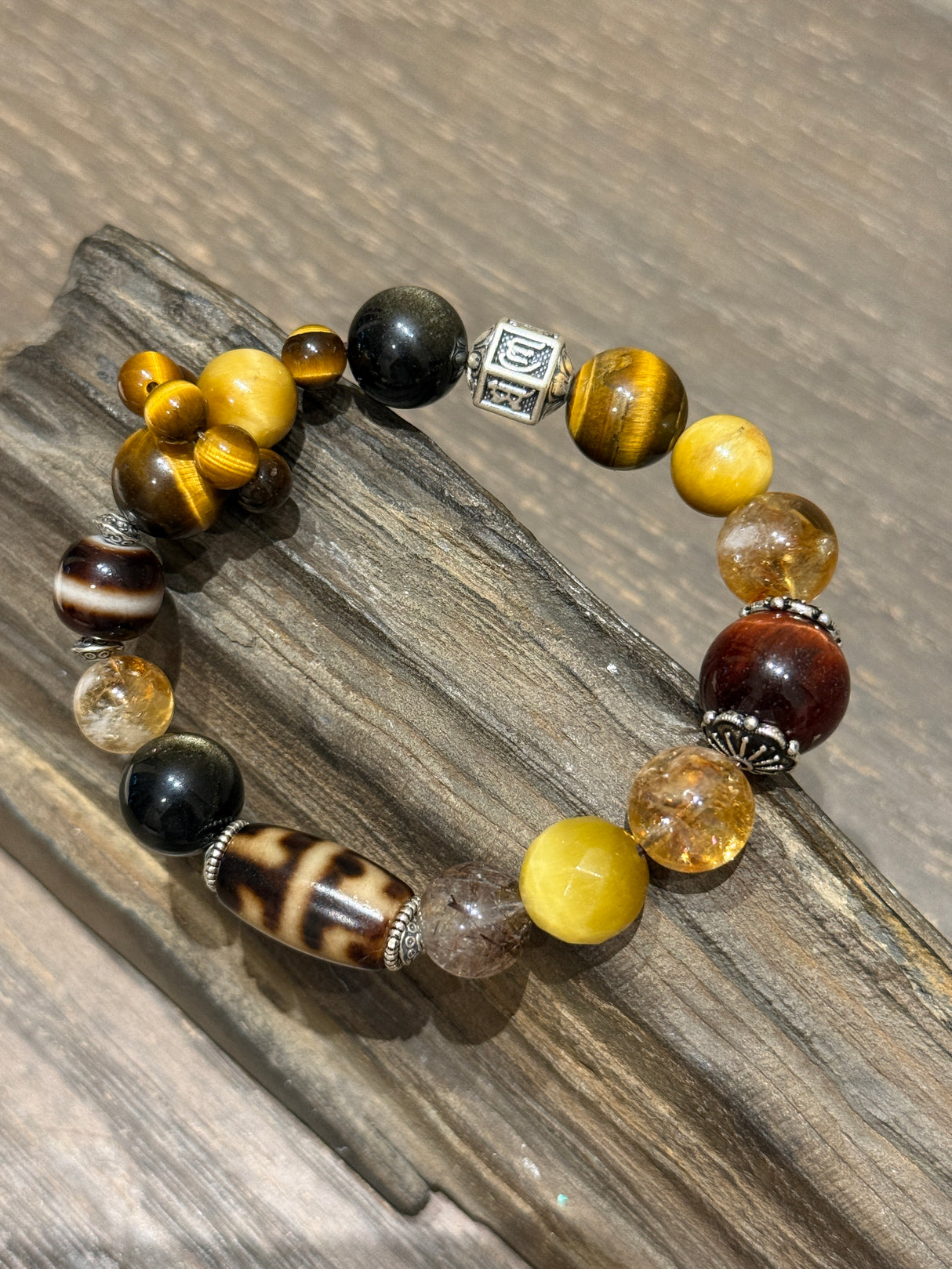 Wealth Magnet – Tiger Eye, Dzi Bead & Rutilated Quartz Bracelet