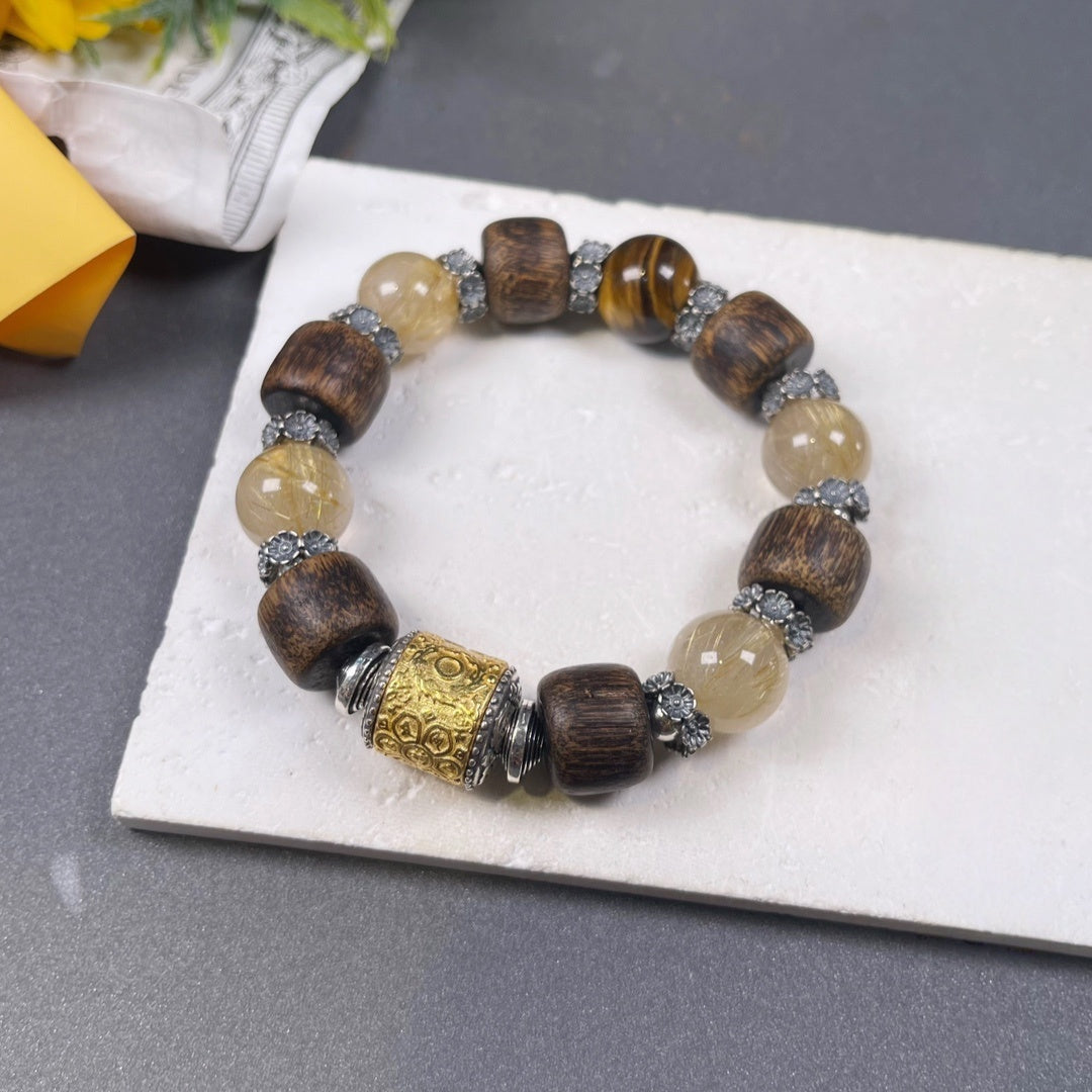 Timeless Harmony – Agarwood&Golden Rutilated Quartz & Tiger‘s Eye Bracelet