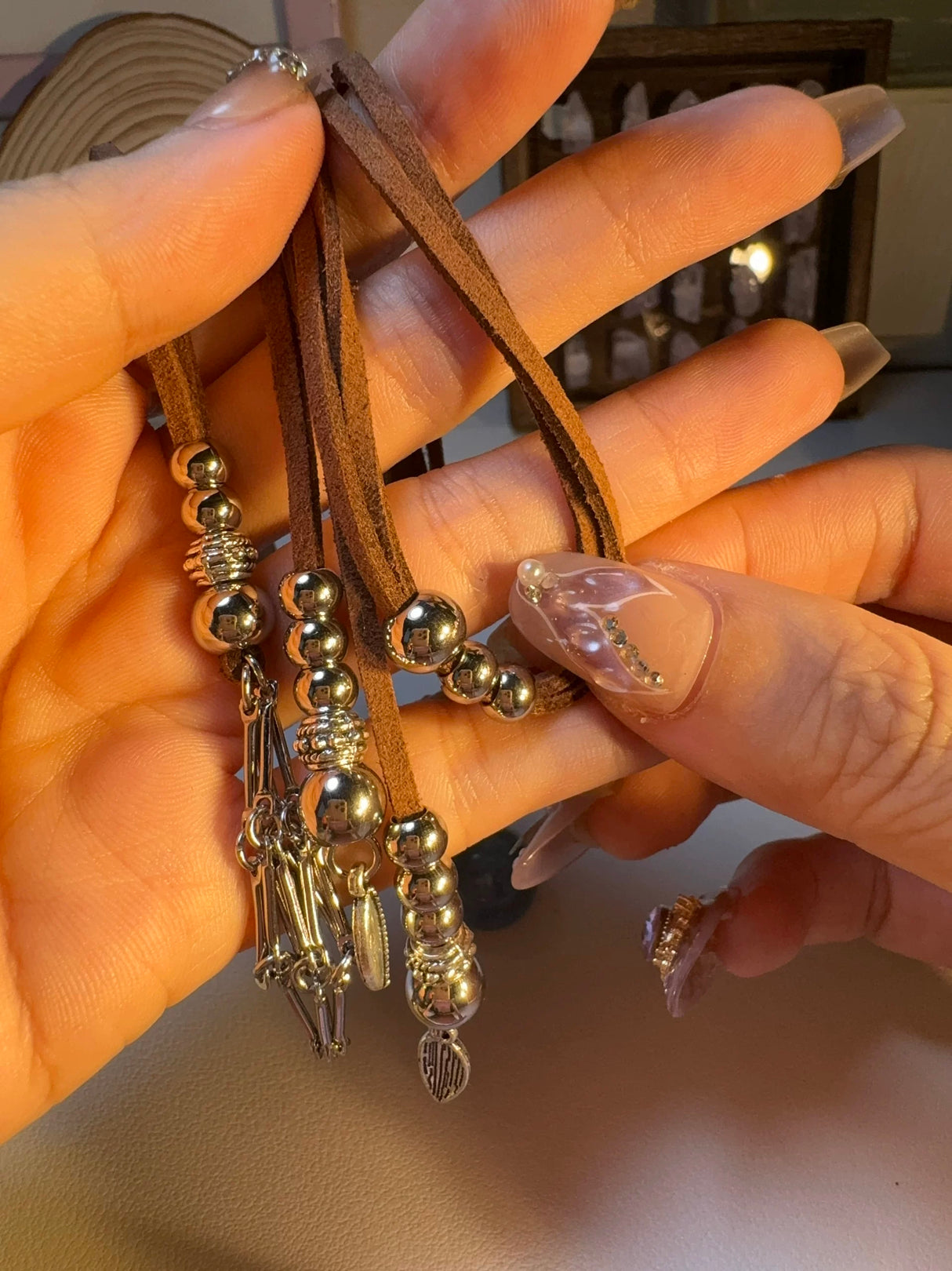 Mystic Sphere Pendant – Handcrafted Crystal Orb Necklace with Leather & Silver Beads