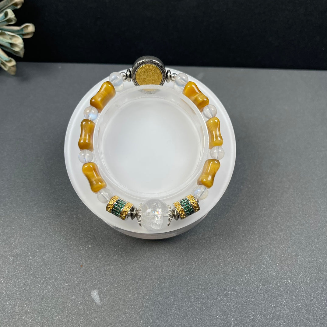 Wealth & Luck & Protection—Tiger's Eye Bead Bracelet with Gold-Plated Abacus Accents