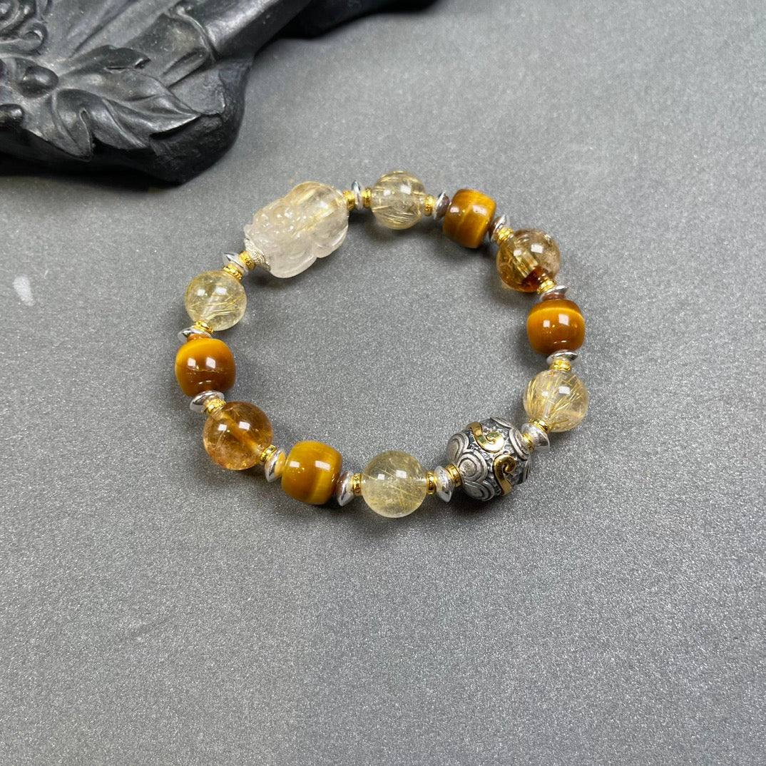 Attract Wealth & Guard Luck – Golden Rutilated Quartz Pi Xiu Bracelet