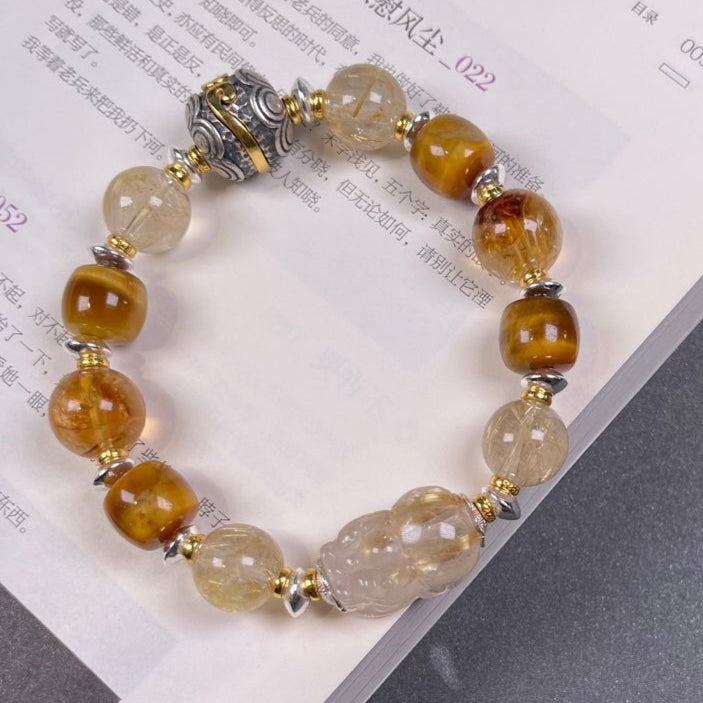 Attract Wealth & Guard Luck – Golden Rutilated Quartz Pi Xiu Bracelet