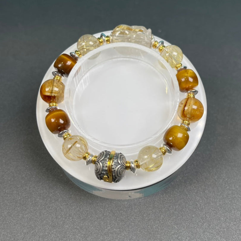 Attract Wealth & Guard Luck – Golden Rutilated Quartz Pi Xiu Bracelet