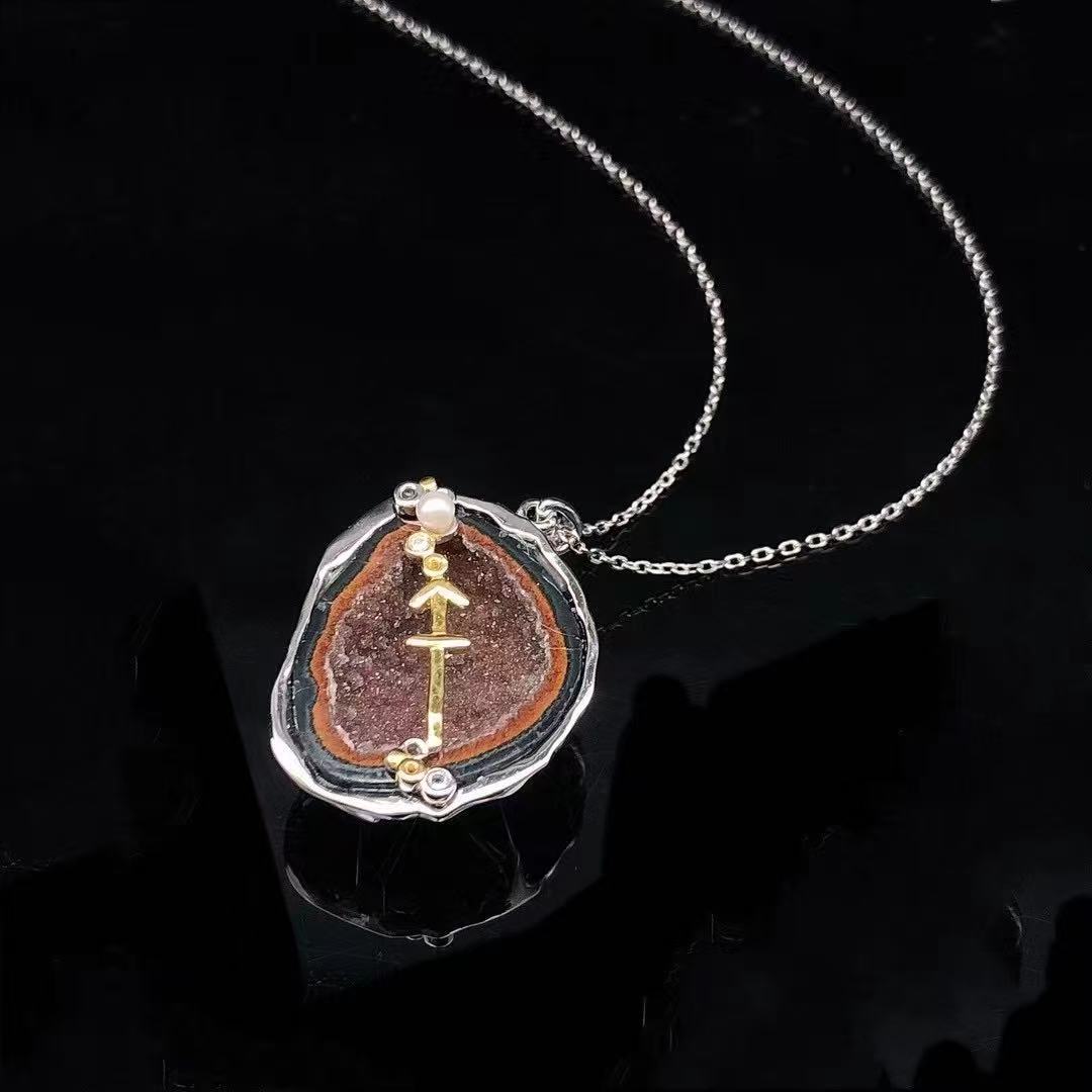 Red Druzy Zodiac Pendant Necklace – Handcrafted Birthstone Jewelry 12 Constellations & Sterling Silver Accents