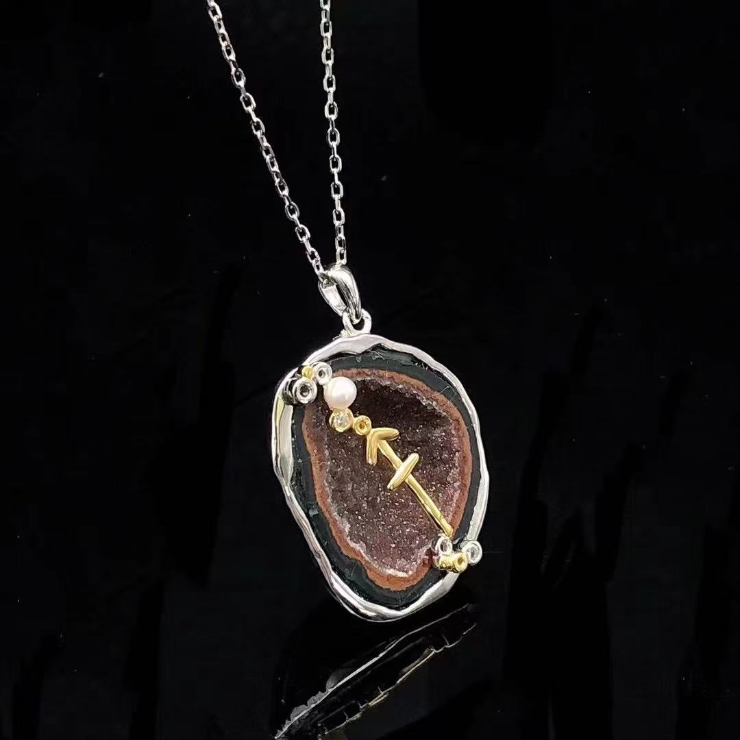 Red Druzy Zodiac Pendant Necklace – Handcrafted Birthstone Jewelry 12 Constellations & Sterling Silver Accents