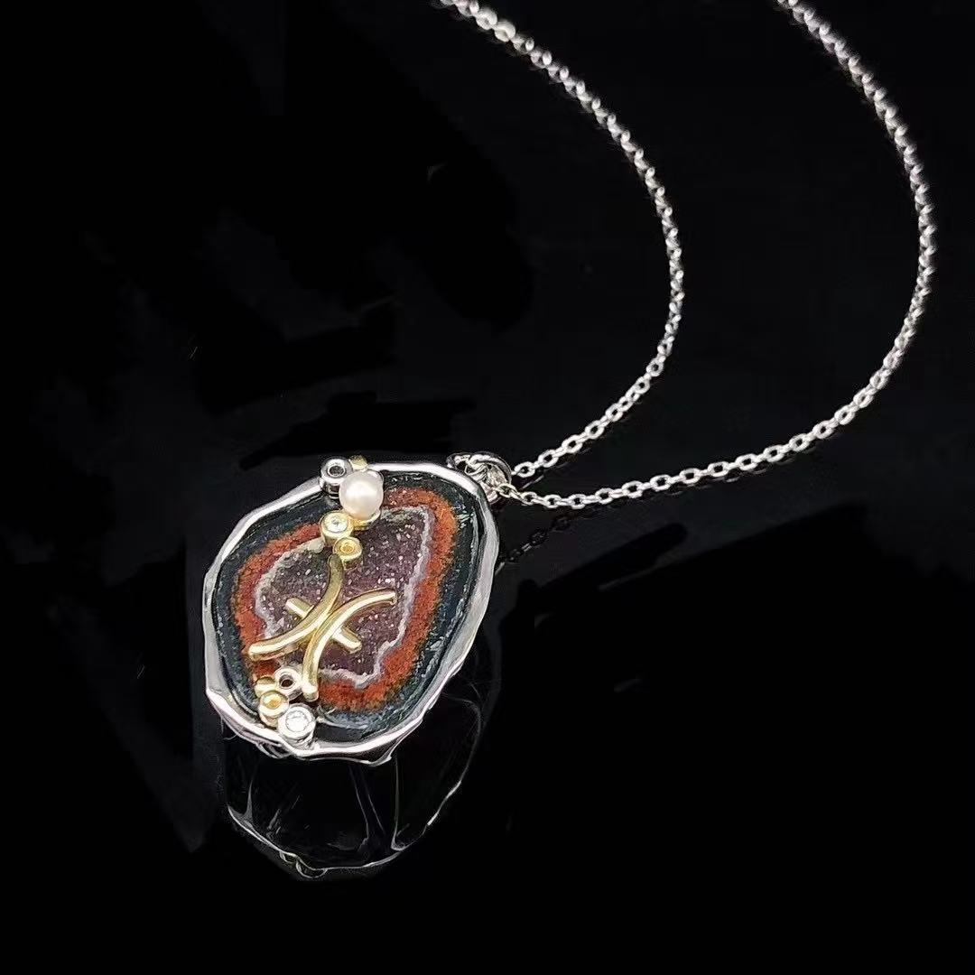 Red Druzy Zodiac Pendant Necklace – Handcrafted Birthstone Jewelry 12 Constellations & Sterling Silver Accents