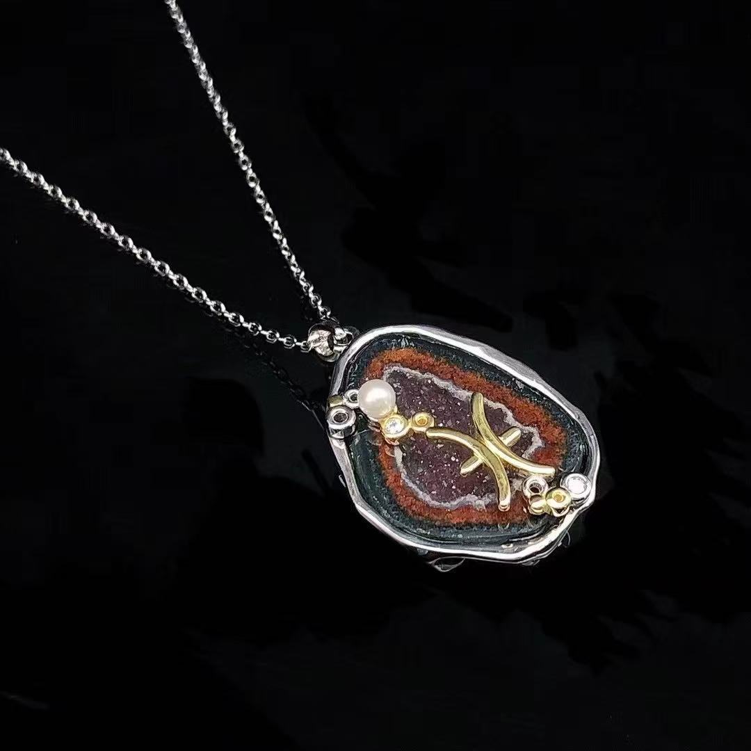 Red Druzy Zodiac Pendant Necklace – Handcrafted Birthstone Jewelry 12 Constellations & Sterling Silver Accents