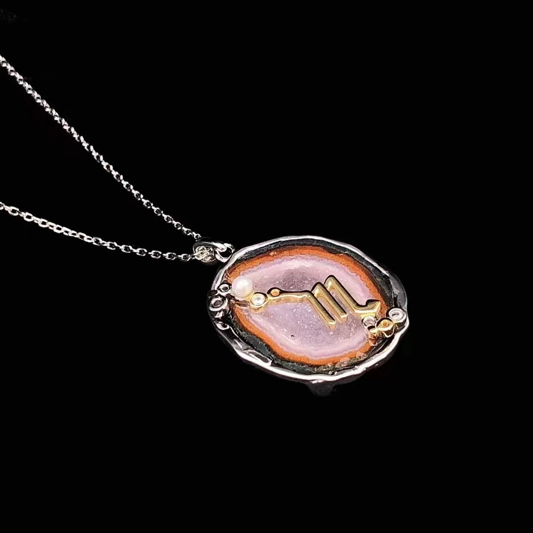 Red Druzy Zodiac Pendant Necklace – Handcrafted Birthstone Jewelry 12 Constellations & Sterling Silver Accents