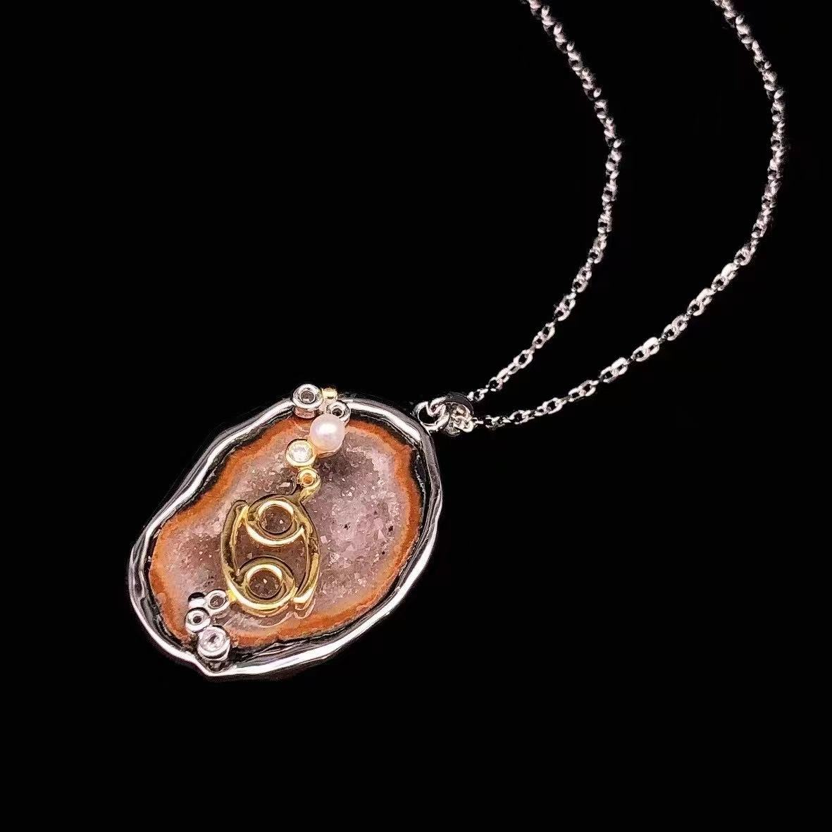 Red Druzy Zodiac Pendant Necklace – Handcrafted Birthstone Jewelry 12 Constellations & Sterling Silver Accents