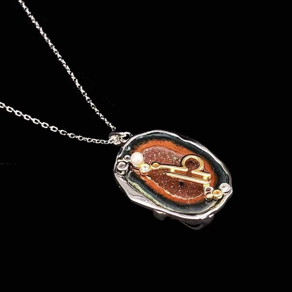 Red Druzy Zodiac Pendant Necklace – Handcrafted Birthstone Jewelry 12 Constellations & Sterling Silver Accents