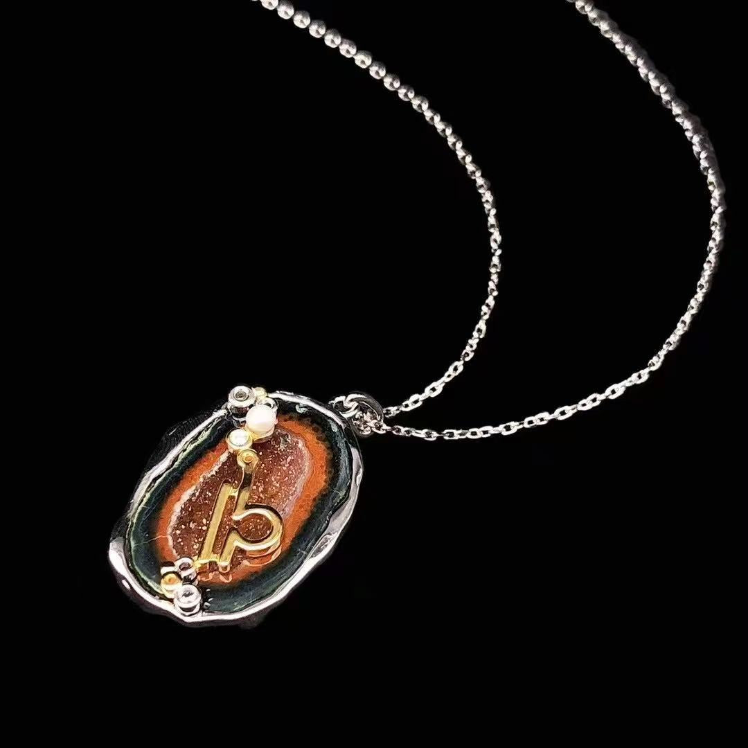 Red Druzy Zodiac Pendant Necklace – Handcrafted Birthstone Jewelry 12 Constellations & Sterling Silver Accents