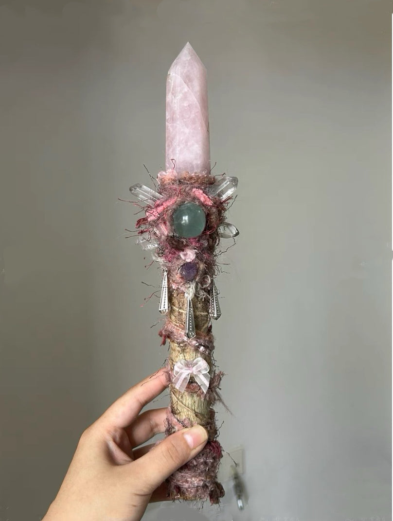 Rose Quartz Crystal Wand – Handcrafted Ritual Energy Staff for Healing & Intention