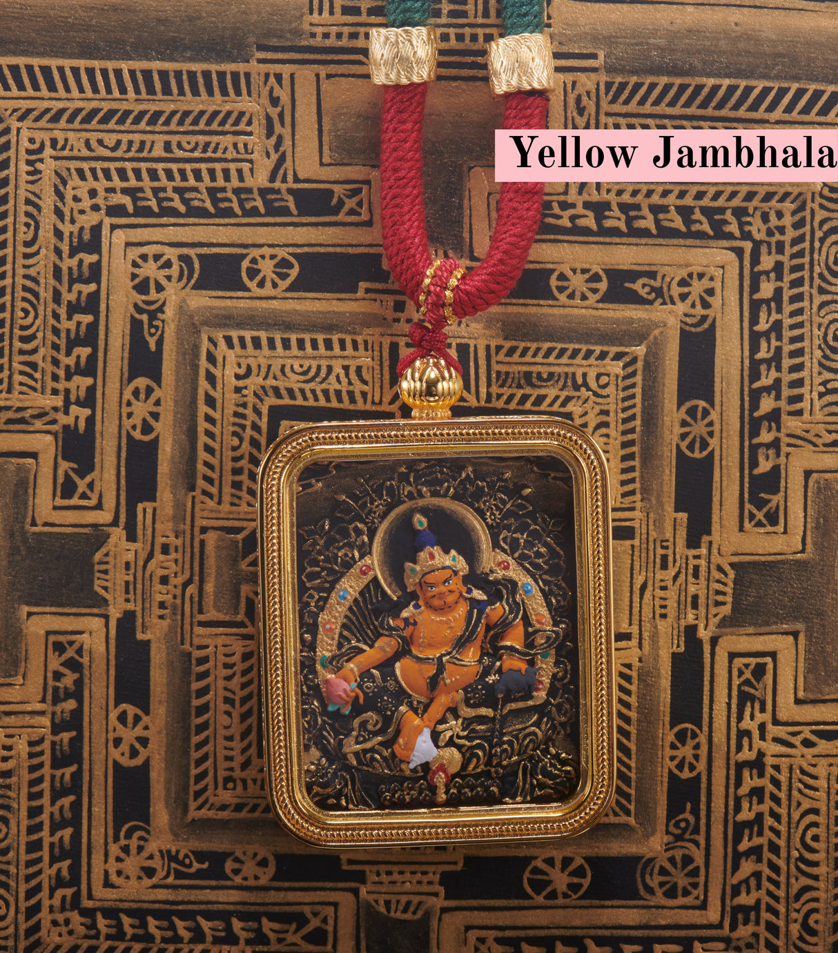 Brass 'Baoxin' Manjushri Small Rectangle 3x4cm Black Thangka Tsa-Tsa Pendant