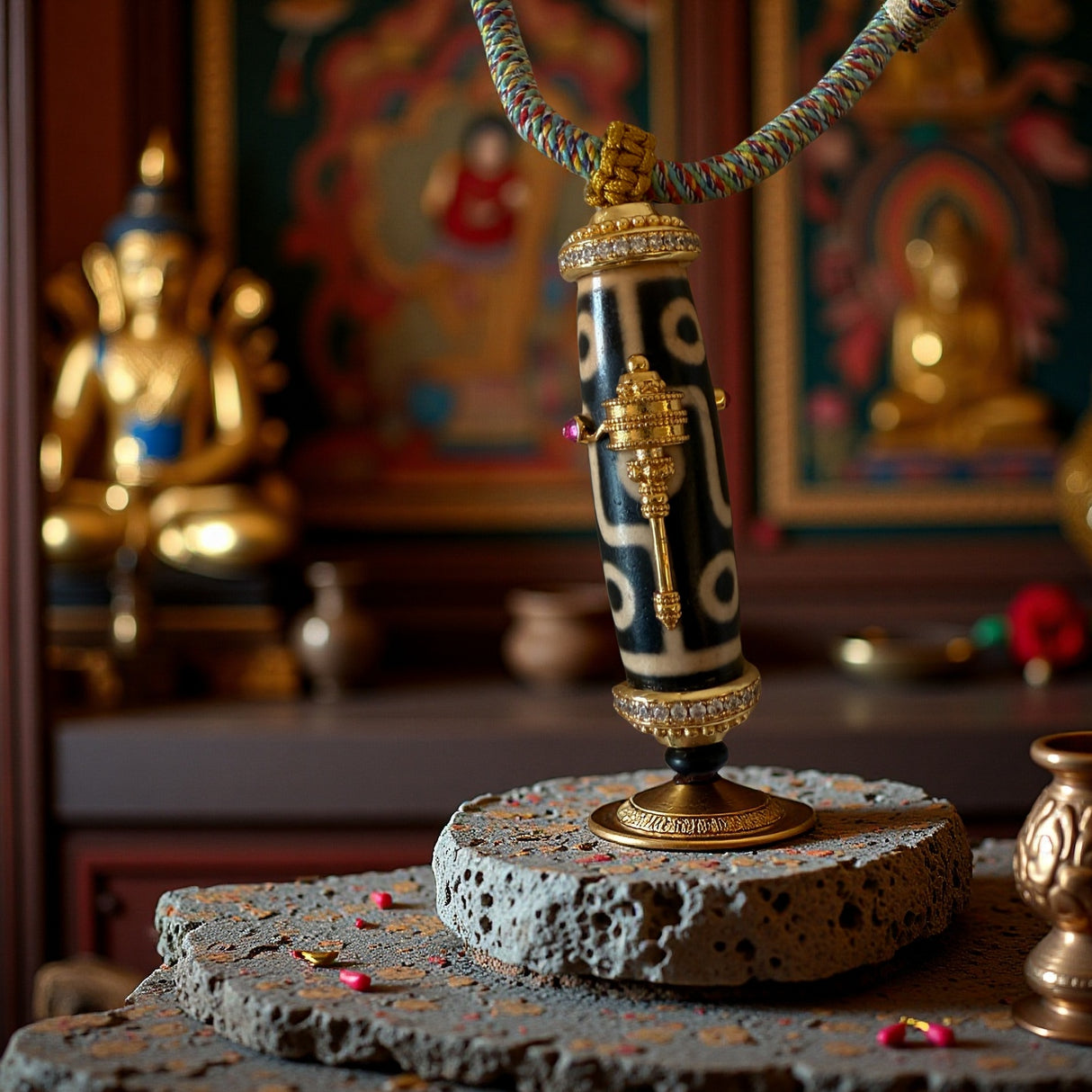 Tibetan Dzi Bead Necklace with Interchangeable Pendants, Natural Agate Chalcedony from Qinghai - Tibet Plateau, Hand - painted Totems, Tibetan - style Good Luck Amulet