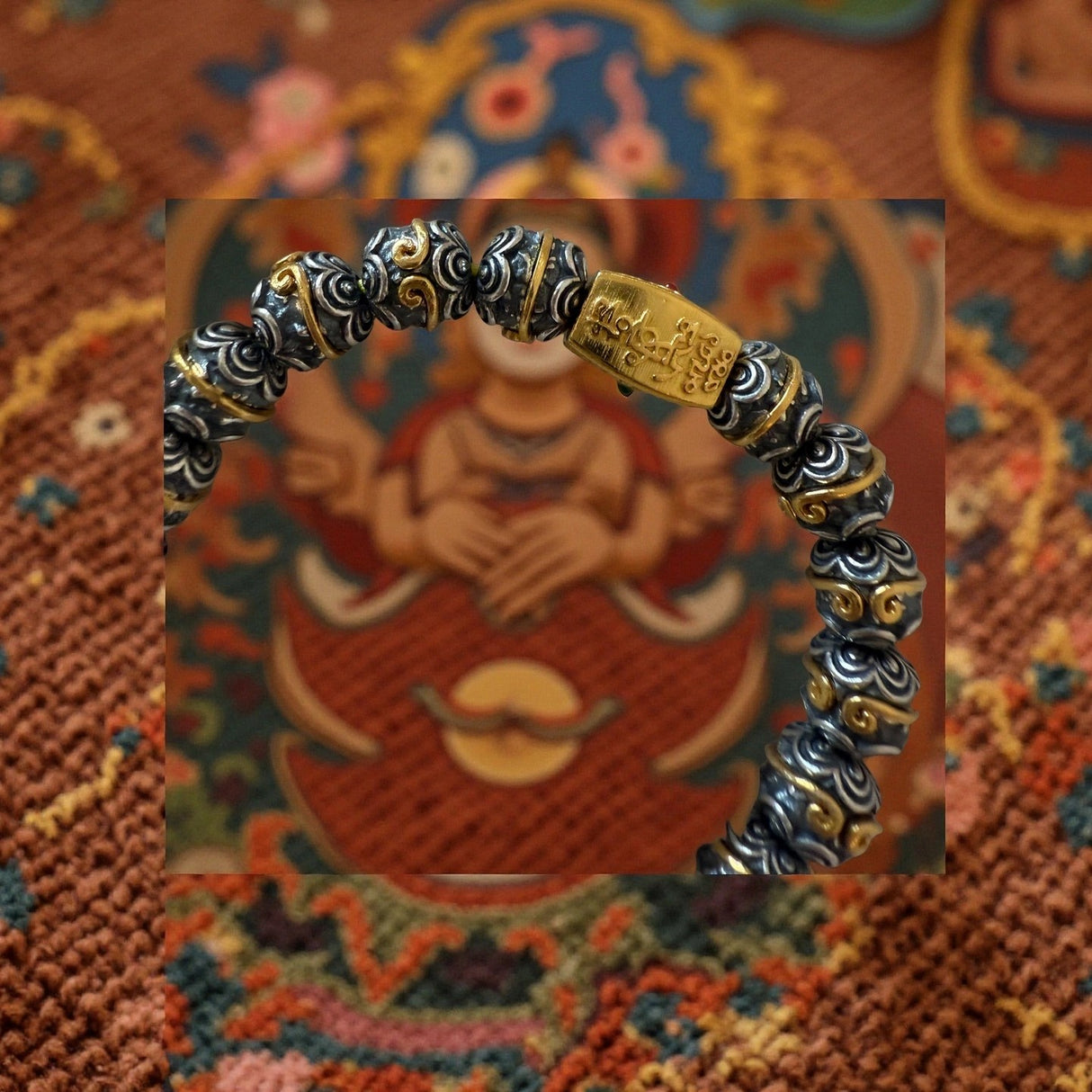 Dragon Head Silver Bracelet – Mystical Vajra Knot with Enchanted Sutra Lock