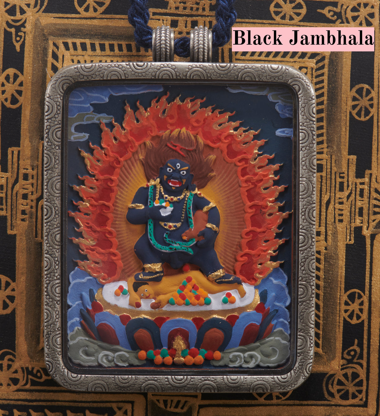 White Copper Tibetan Treasure Scrollwork Tsa-Tsa Thangka Pendant