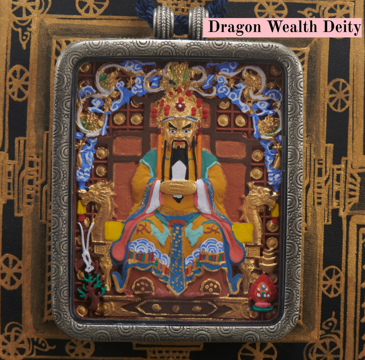 White Copper Tibetan Treasure Scrollwork Tsa-Tsa Thangka Pendant