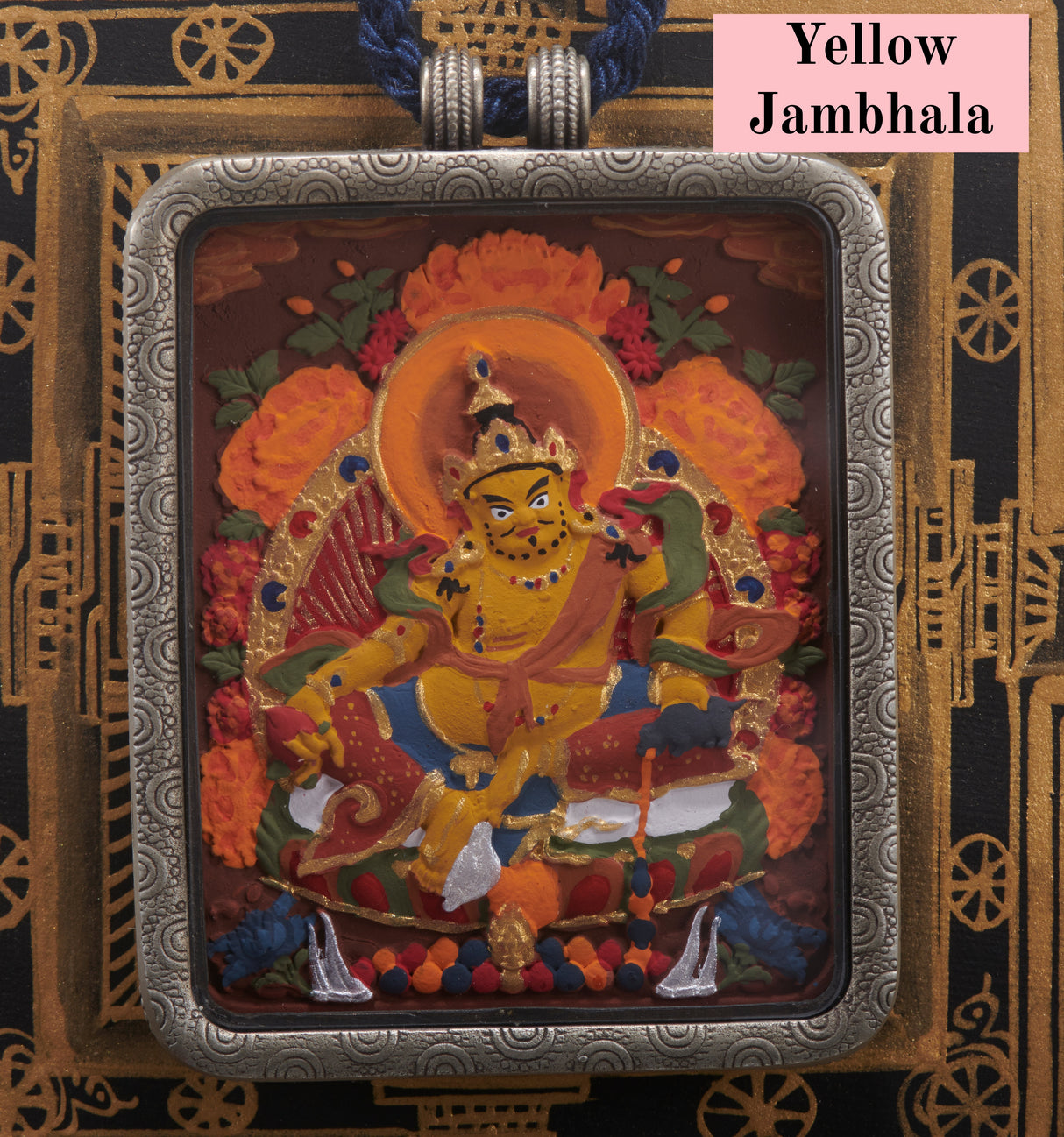 White Copper Tibetan Treasure Scrollwork Tsa-Tsa Thangka Pendant