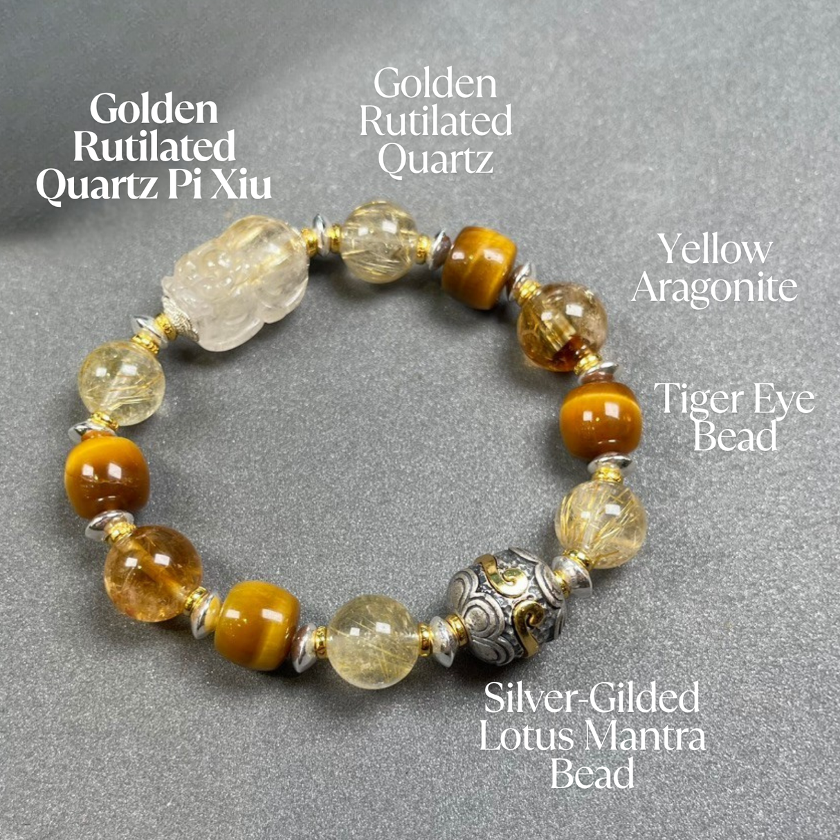 Attract Wealth • Guard Luck – Golden Rutilated Quartz Pi Xiu Bracelet