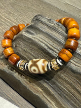 Agate and Ox Bone Ethnic Bracelet