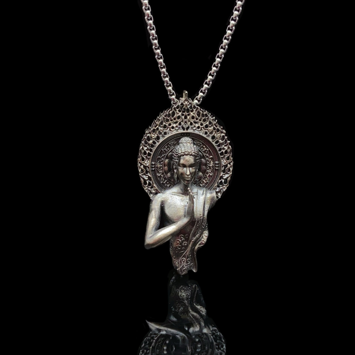 Zen - Styled Buddha Pendant Necklace with Openwork Halo