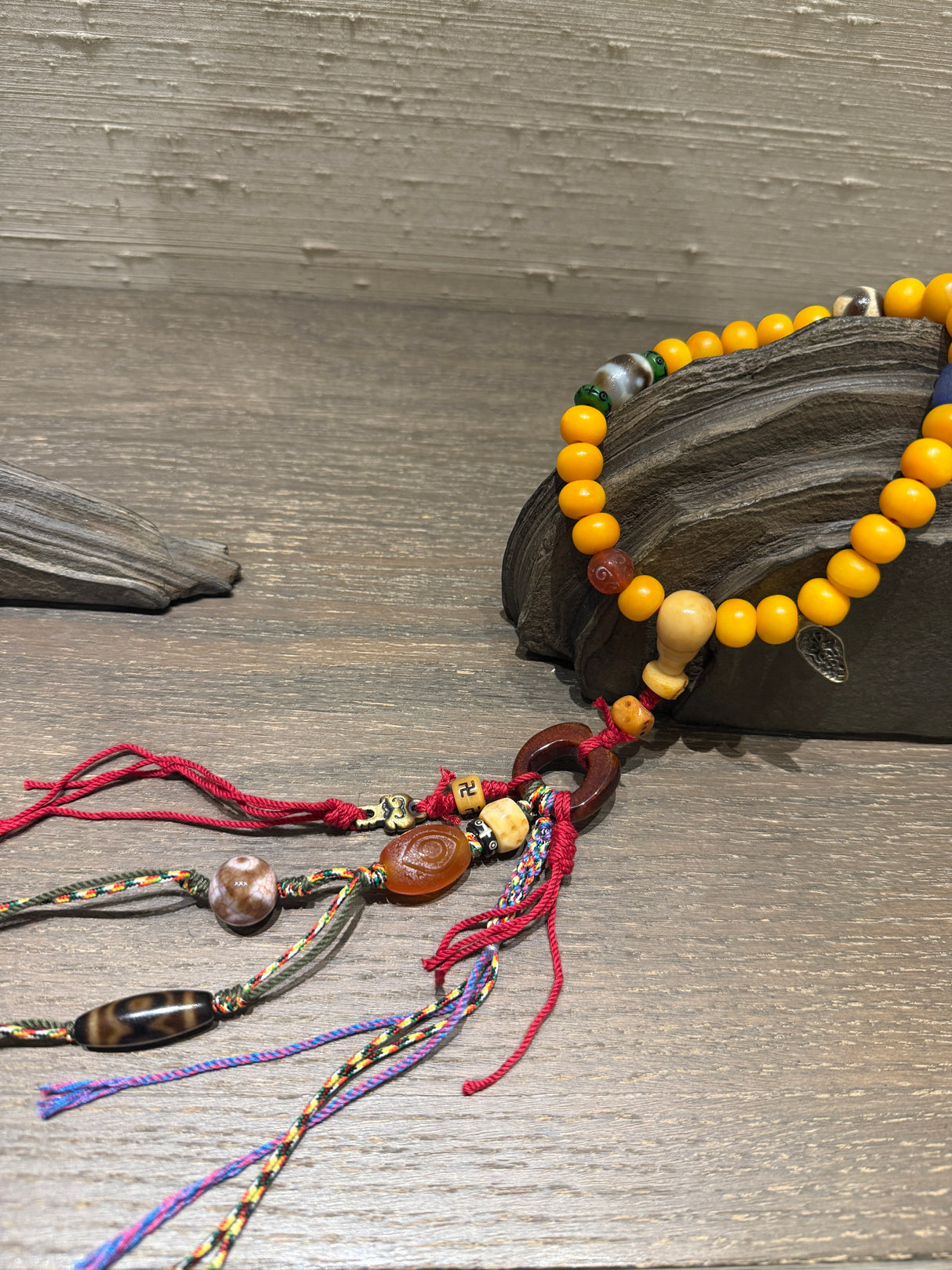 Auspicious Agate and Amber Tibetan Prayer Mala
