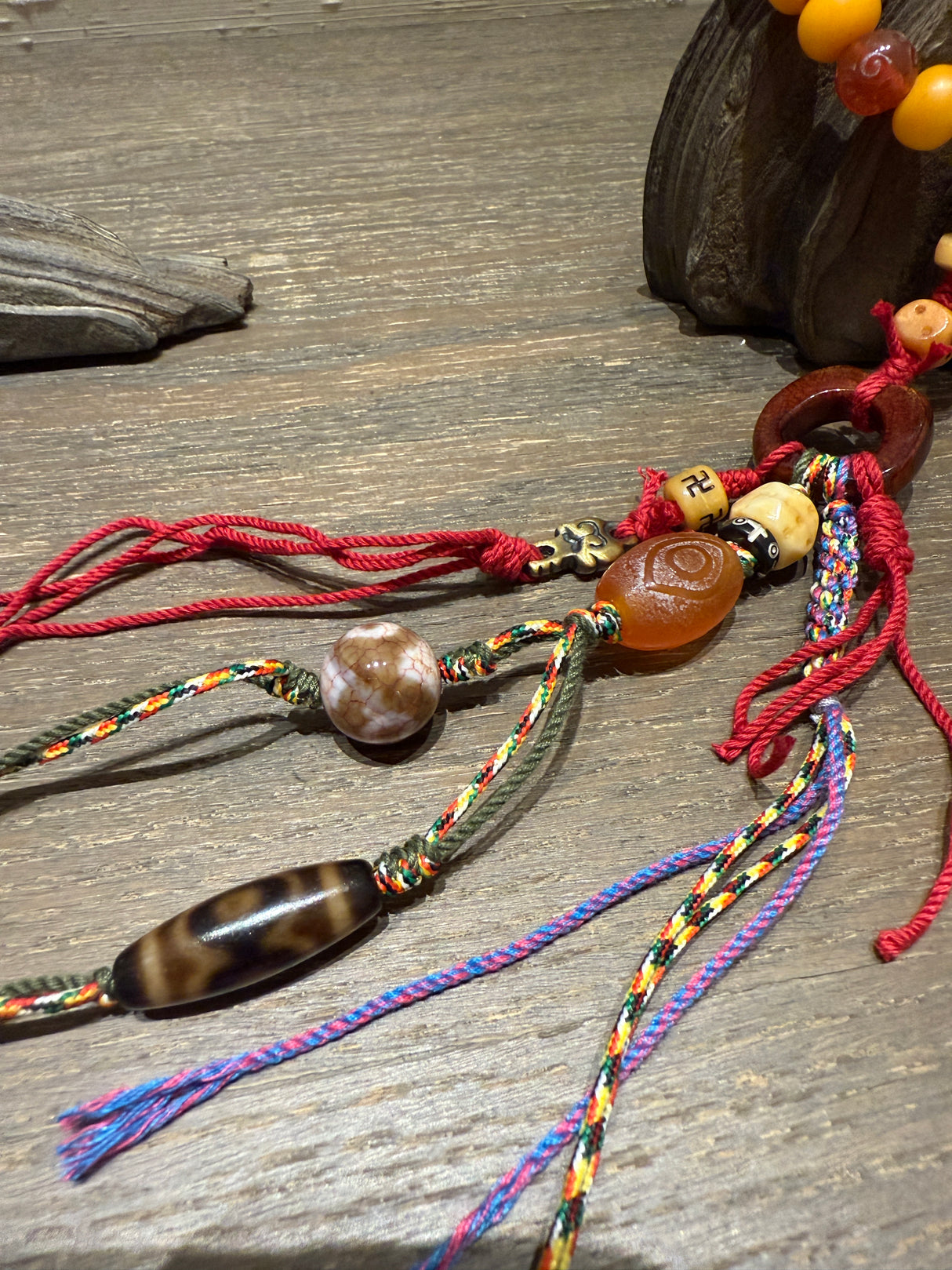 Auspicious Agate and Amber Tibetan Prayer Mala