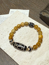 Tibetan - Style Auspicious Bracelet with Ox Bone and Agate