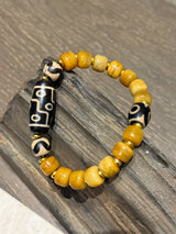 Tibetan - Style Auspicious Bracelet with Ox Bone and Agate