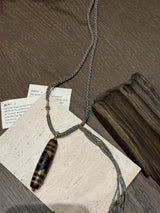 Dzi Bead Pendant Necklace with Braided Blue - Gold Cord