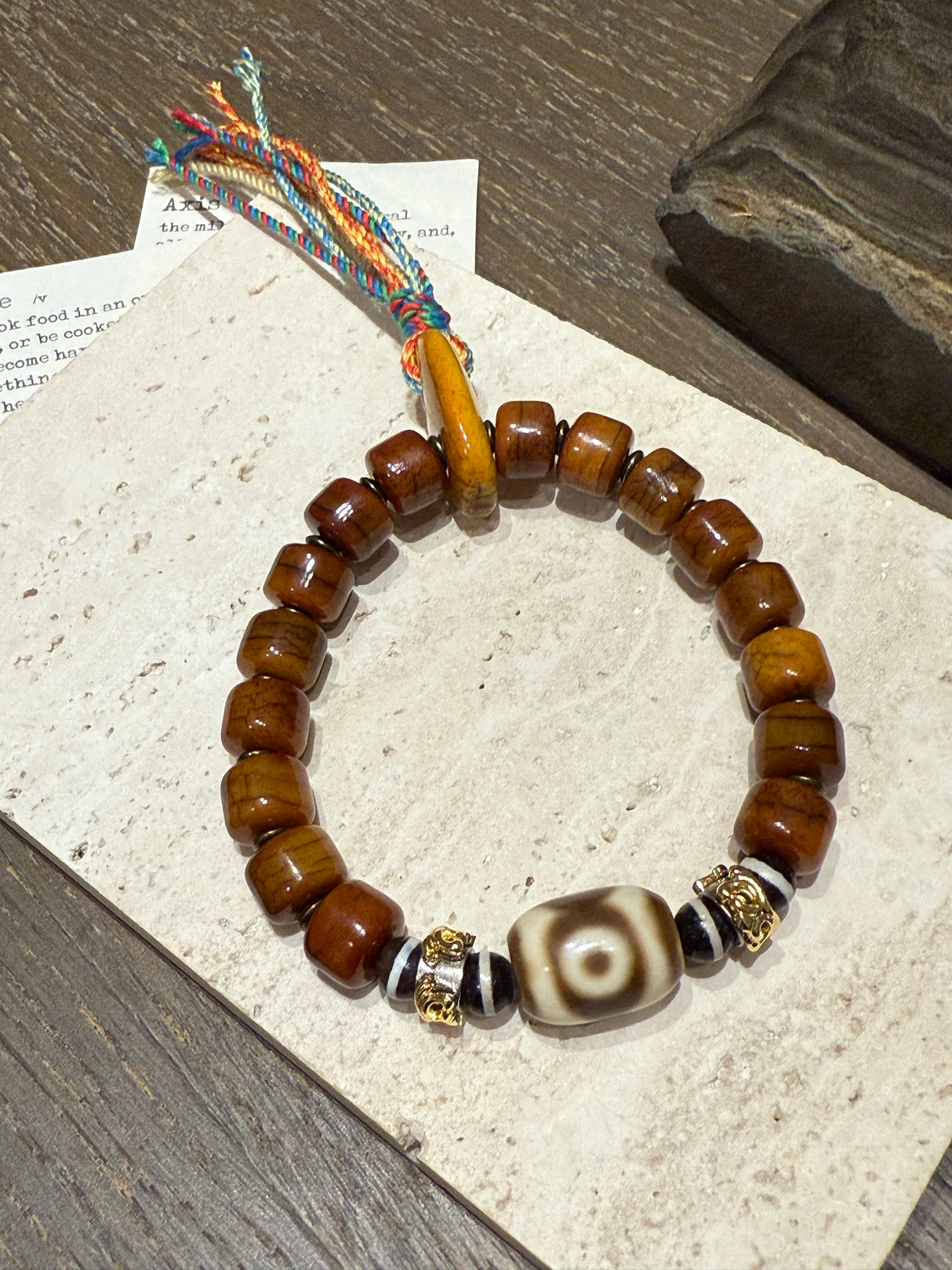 Agate and Ox Bone Ethnic Bracelet