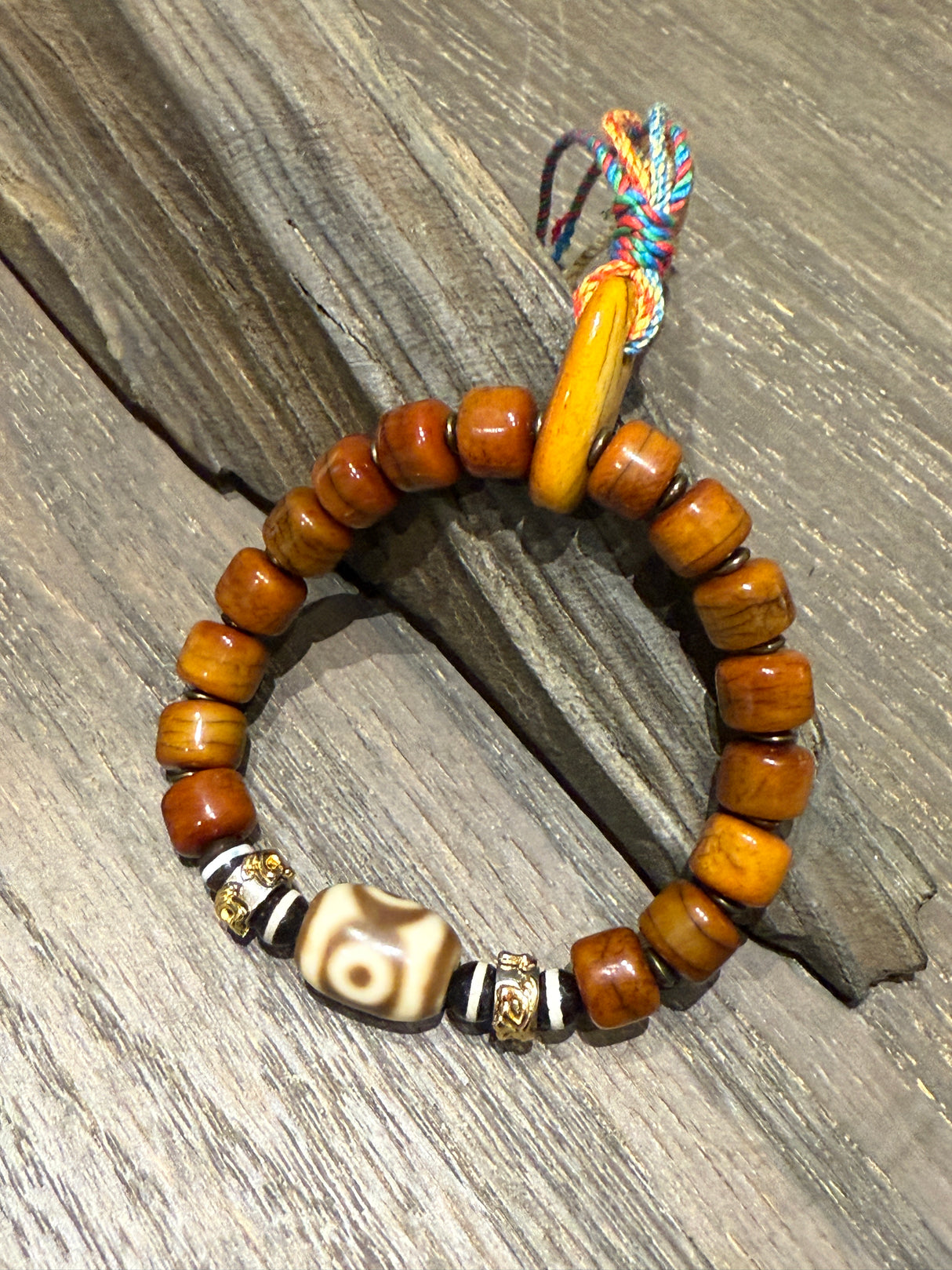 Agate and Ox Bone Ethnic Bracelet