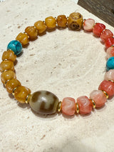 Tibetan - Style Agate and Ox Bone Bracelet