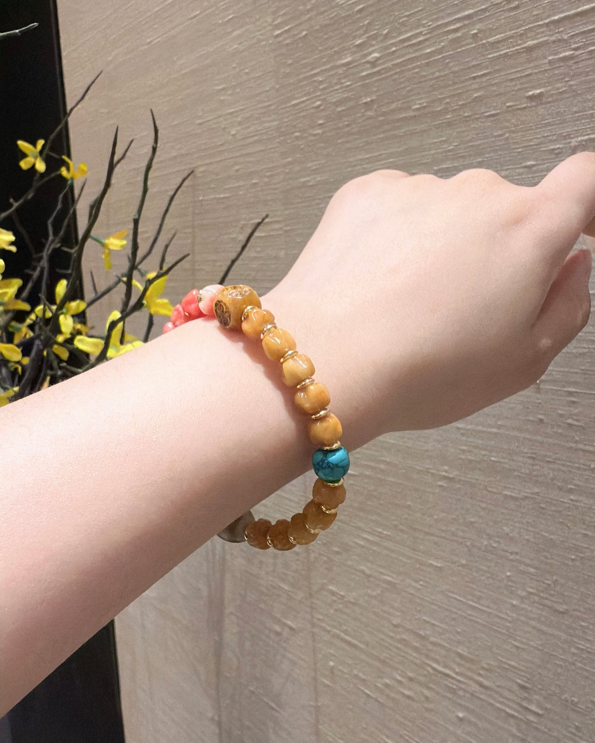 Tibetan - Style Agate and Ox Bone Bracelet