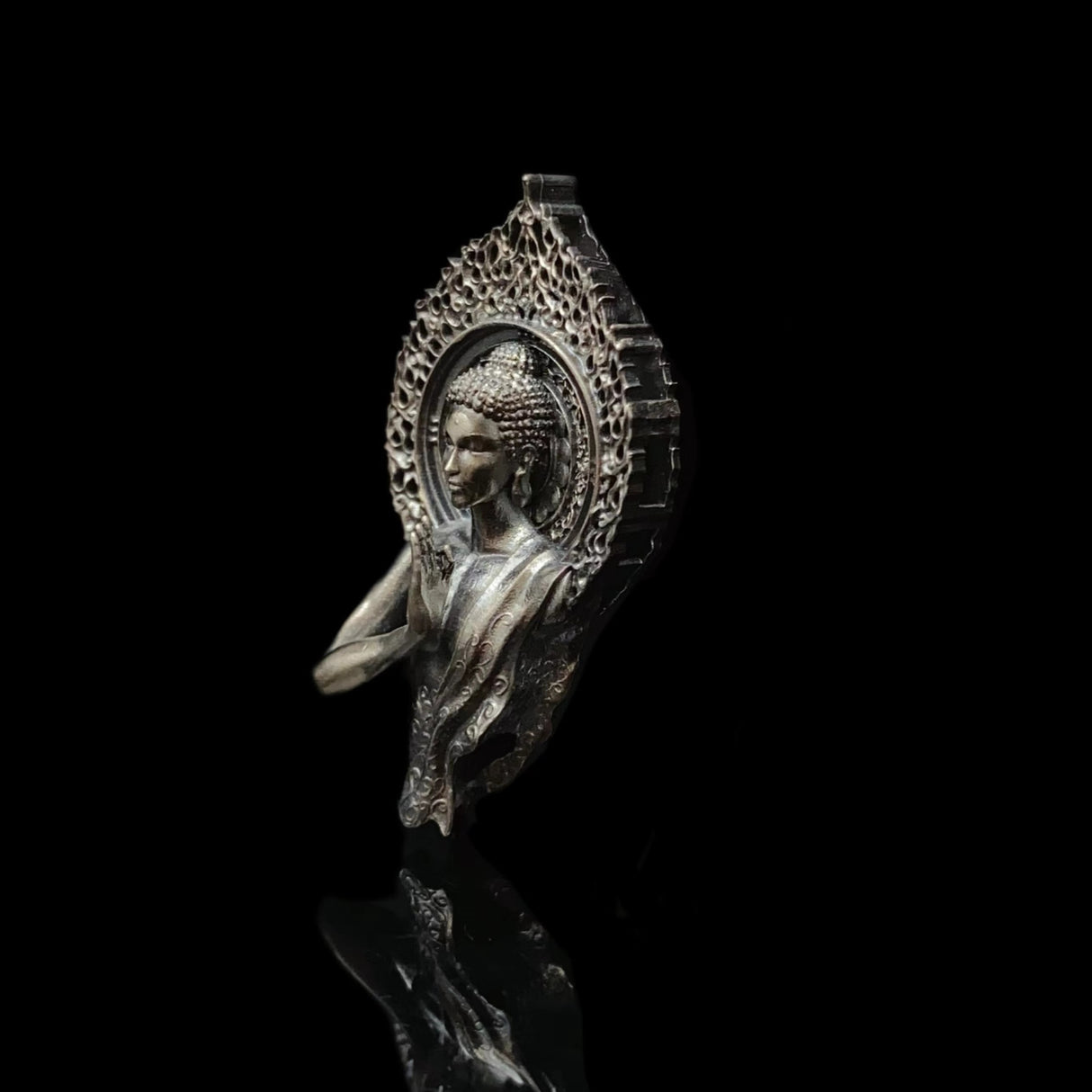 Zen - Styled Buddha Pendant Necklace with Openwork Halo