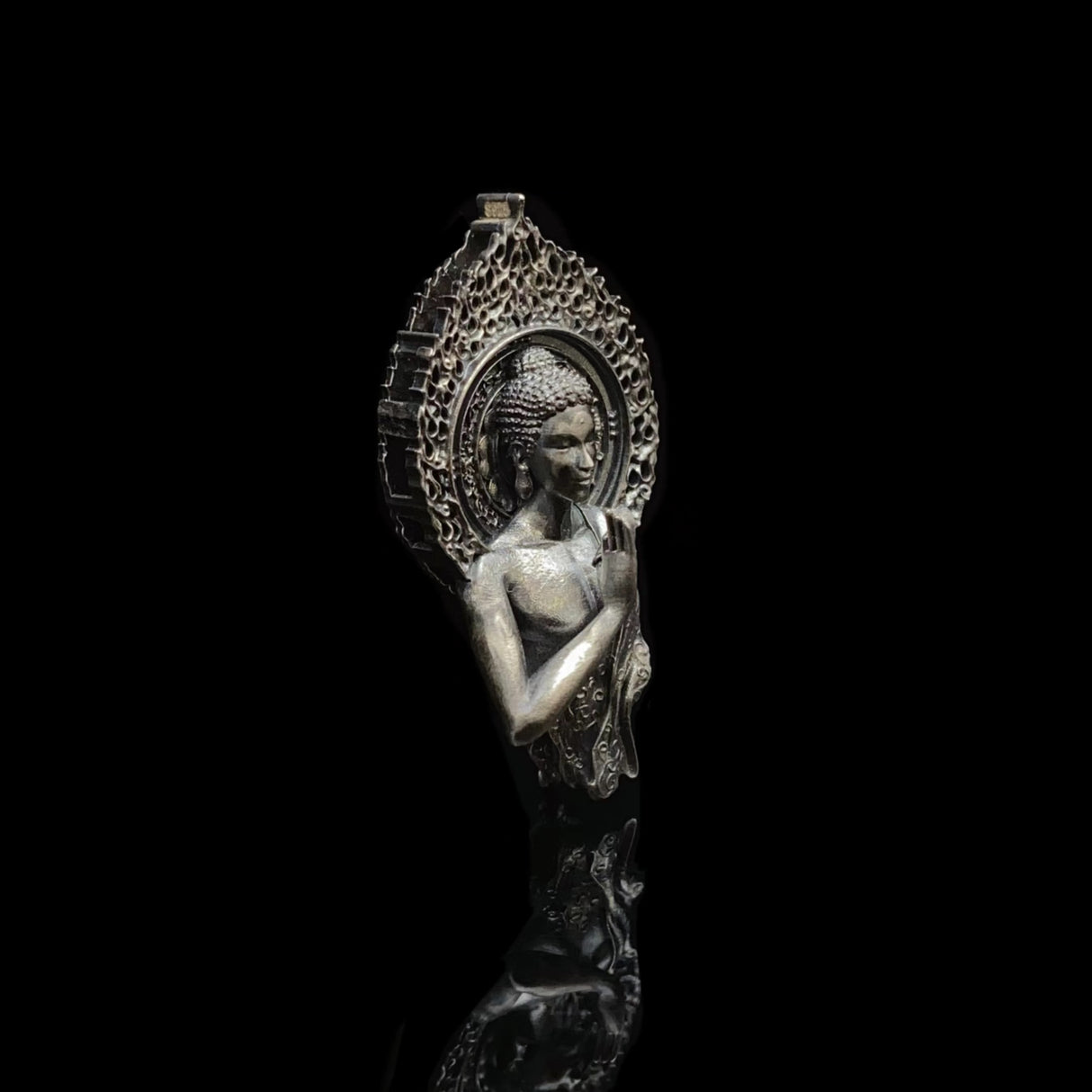 Zen - Styled Buddha Pendant Necklace with Openwork Halo