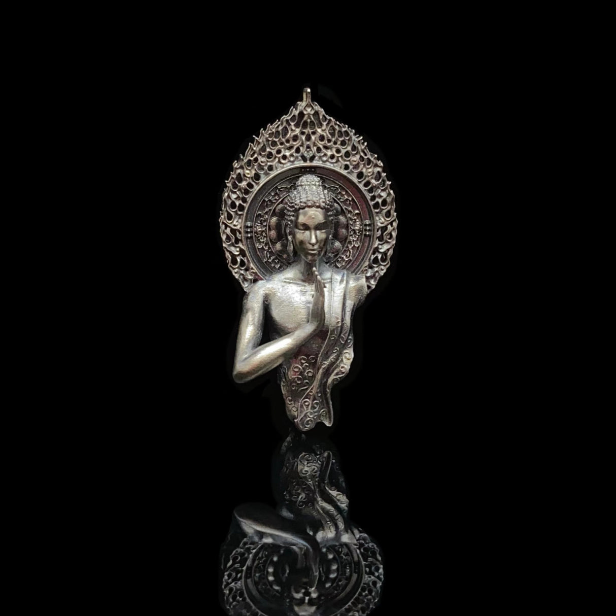 Zen - Styled Buddha Pendant Necklace with Openwork Halo