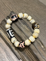 Ancient Yak Bone with Heavenly Patterns · Tibetan - Charm Bracelet with Golden Accents