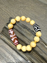 Tibetan - Styled Agate and Yak Bone Bracelet