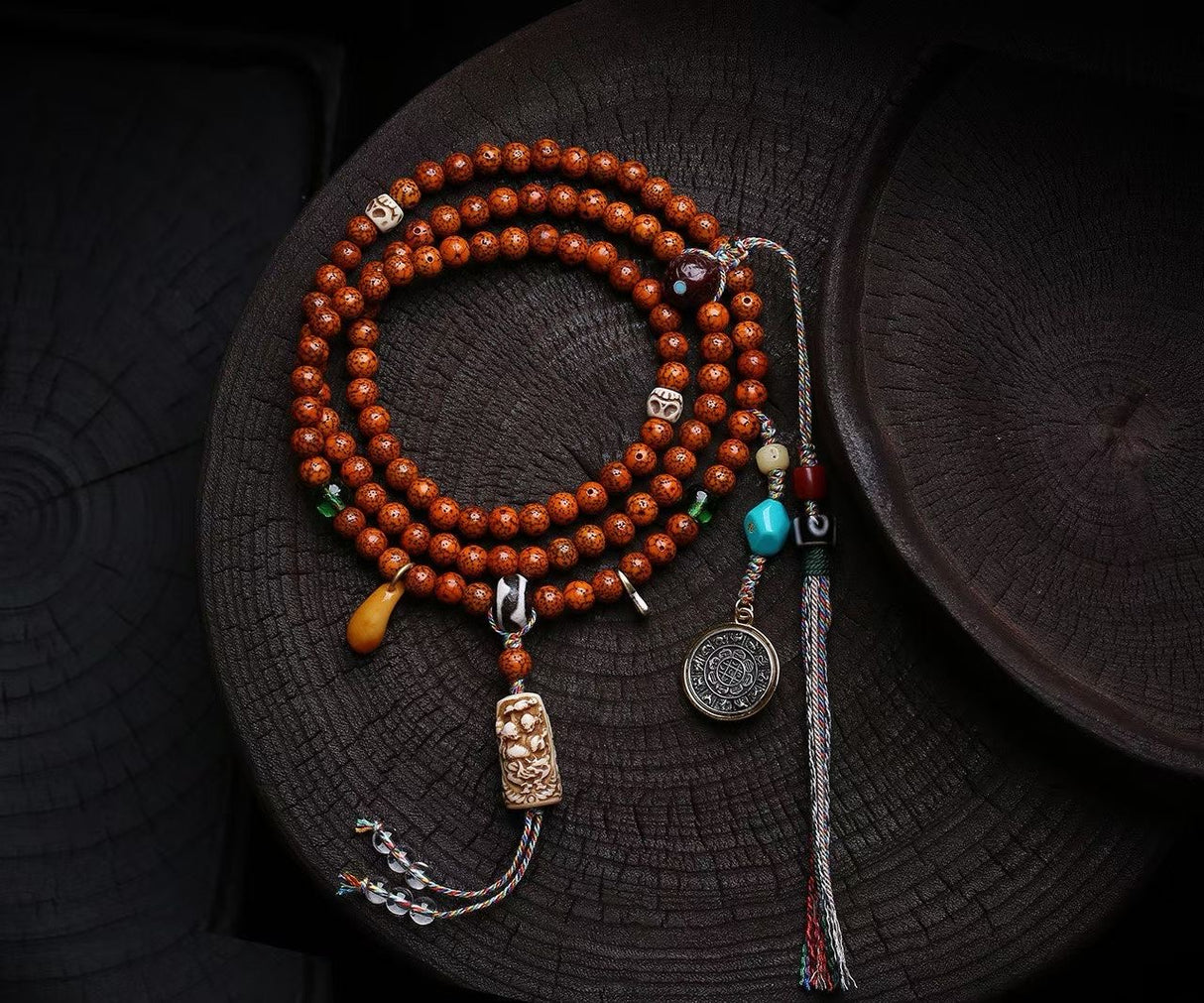 Ancient MoonStars Bodhi Mala with Dzi & Bovine Bone Accents