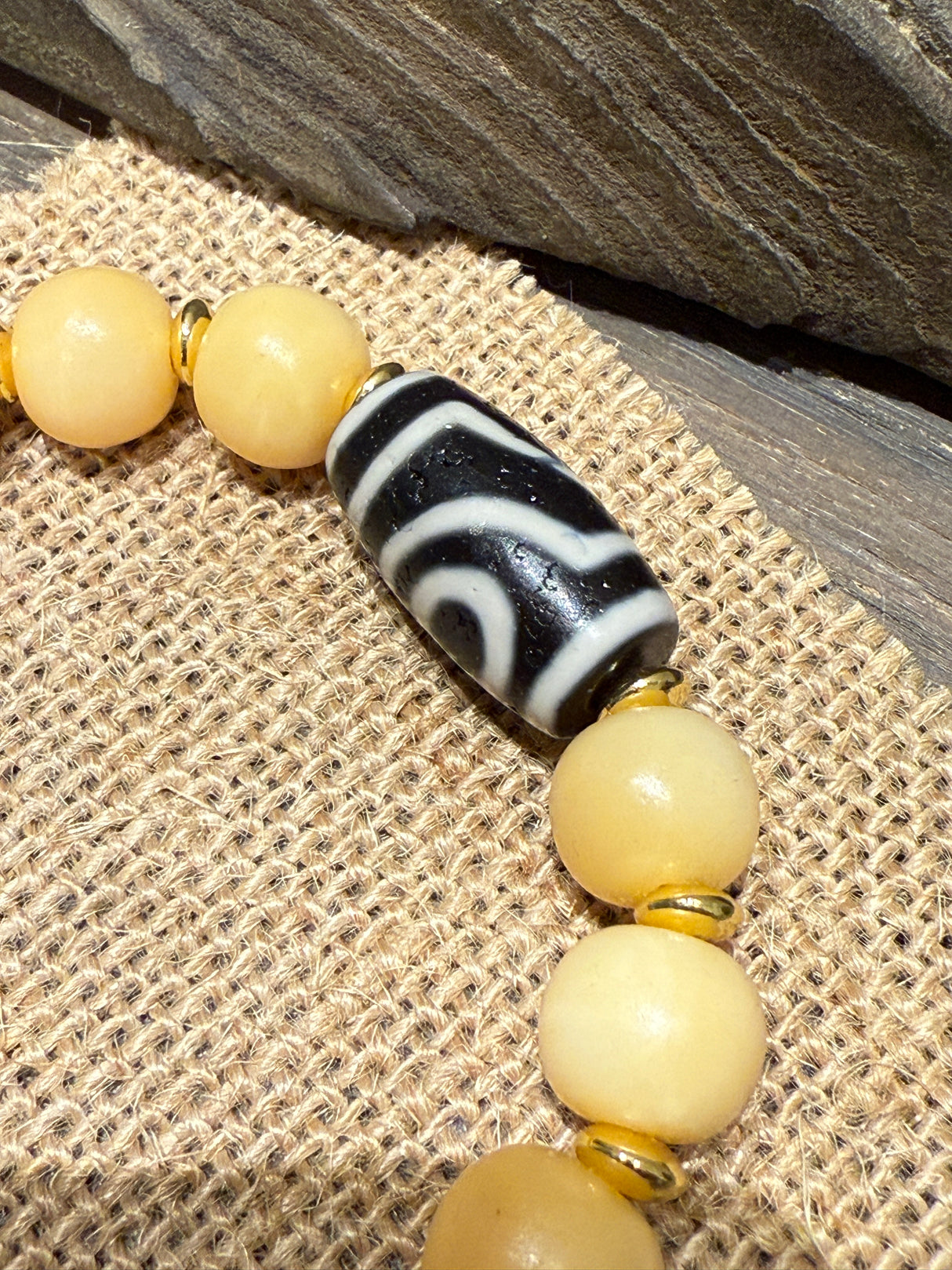 Tibetan - Styled Agate and Yak Bone Bracelet