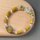 Golden Tiger Eye & Clear Quartz Bracelet with Fortune Beads – Protection • Luck • Clarity