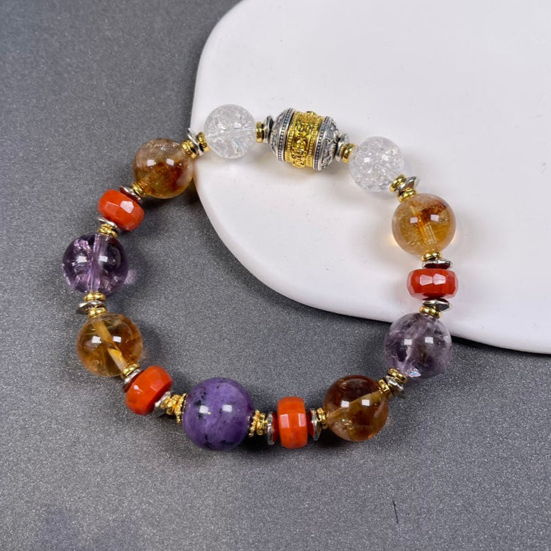 Elevate Your Energy – Amethyst & Silver Lotus Mantra Bracelet