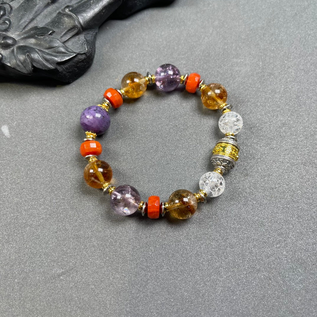 Elevate Your Energy – Amethyst & Silver Lotus Mantra Bracelet